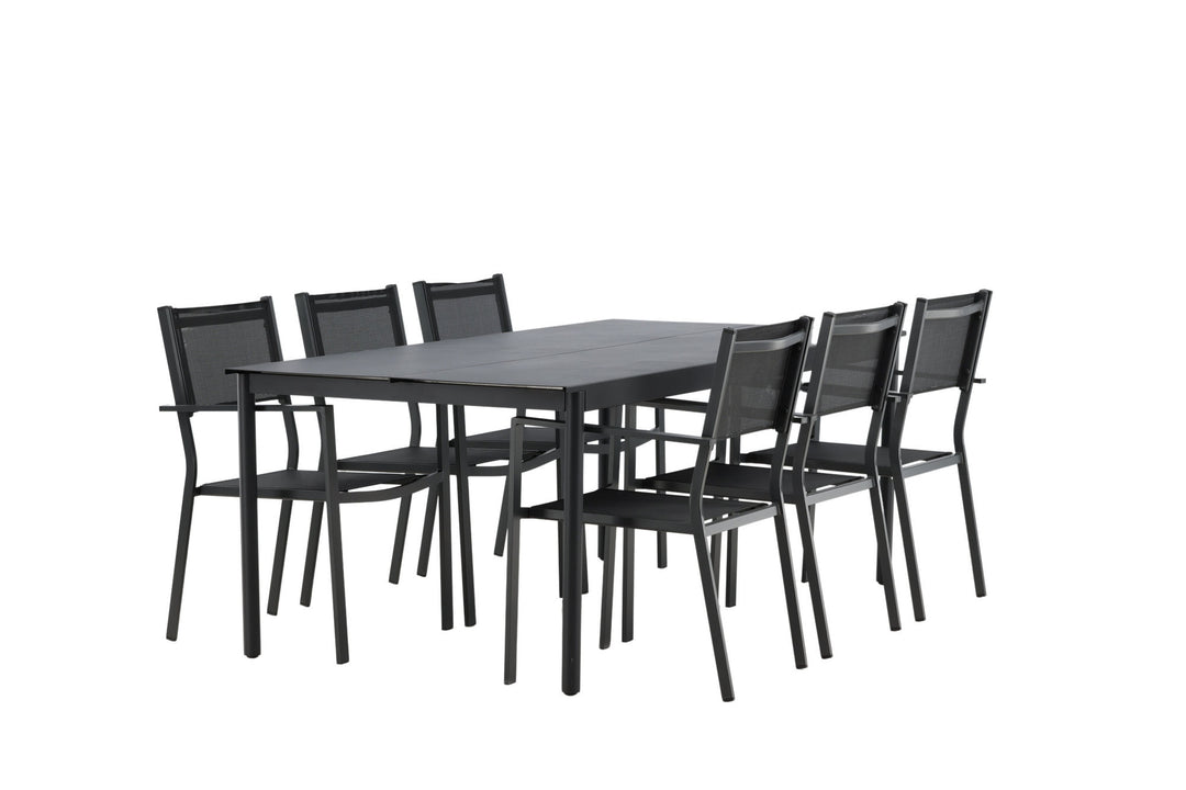 Venture Home Modena - Dining Table- Black - Aluminium - 200*100cm _1+ Copacabana Stacking Chair - Black/Black _6