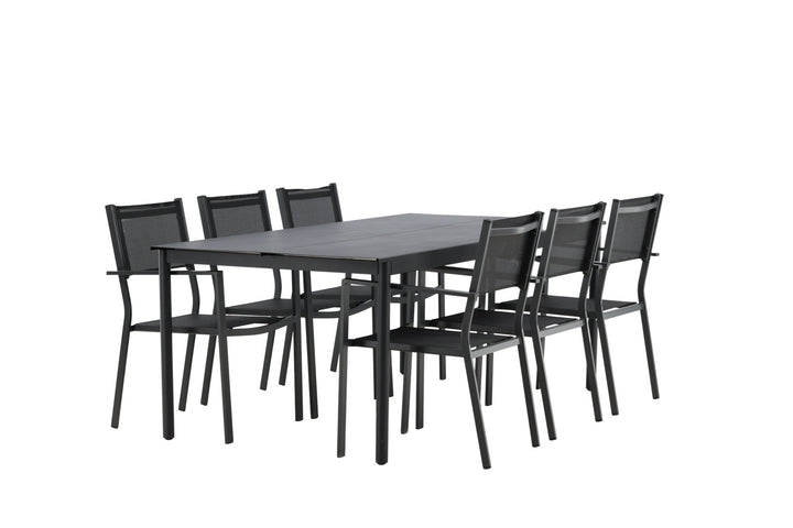 Venture Home Modena - Dining Table- Black - Aluminium - 200*100cm _1+ Copacabana Stacking Chair - Black/Black _6