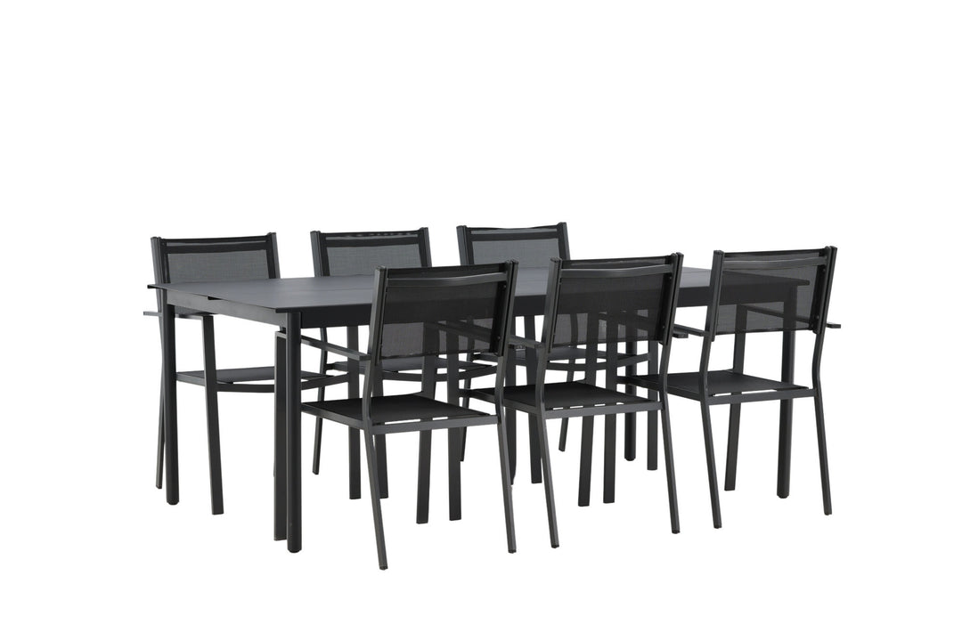 Venture Home Modena - Dining Table- Black - Aluminium - 200*100cm _1+ Copacabana Stacking Chair - Black/Black _6
