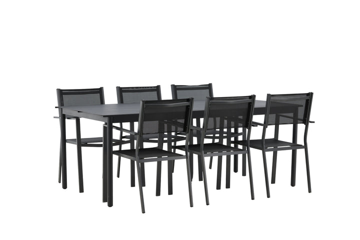 Venture Home Modena - Dining Table- Black - Aluminium - 200*100cm _1+ Copacabana Stacking Chair - Black/Black _6