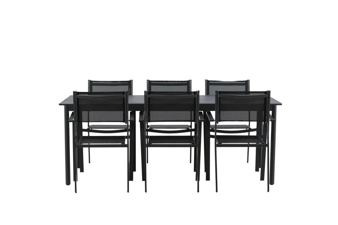 Venture Home Modena - Dining Table- Black - Aluminium - 200*100cm _1+ Copacabana Stacking Chair - Black/Black _6