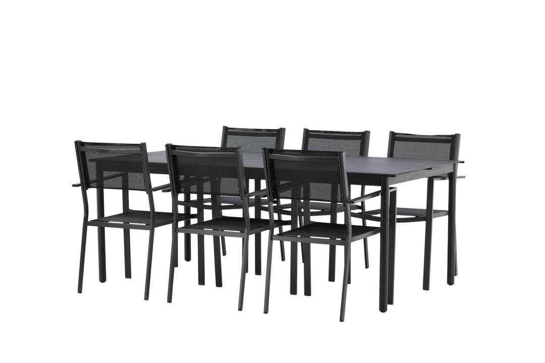 Venture Home Modena - Dining Table- Black - Aluminium - 200*100cm _1+ Copacabana Stacking Chair - Black/Black _6