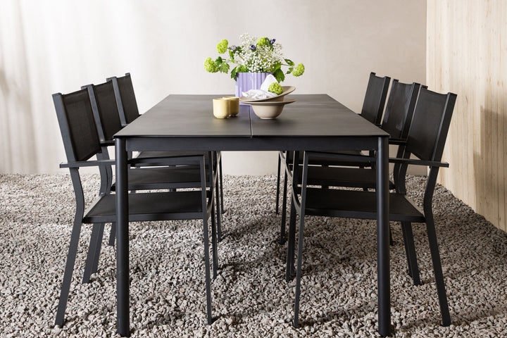 Venture Home Modena - Dining Table- Black - Aluminium - 200*100cm _1+ Copacabana Stacking Chair - Black/Black _6