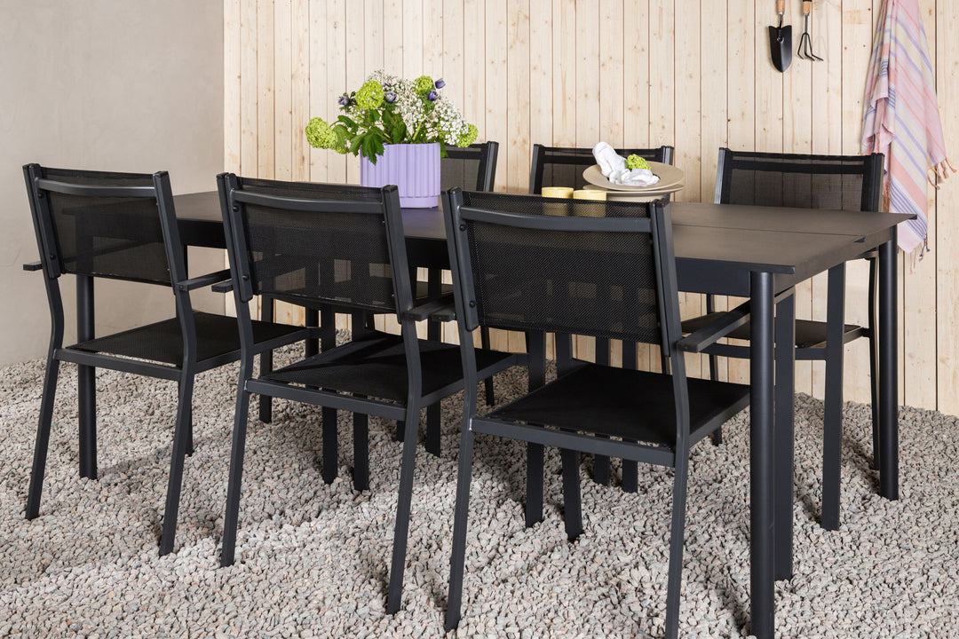 Venture Home Modena - Dining Table- Black - Aluminium - 200*100cm _1+ Copacabana Stacking Chair - Black/Black _6