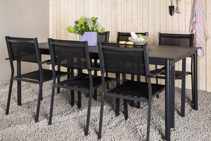 Venture Home Modena - Dining Table- Black - Aluminium - 200*100cm _1+ Copacabana Stacking Chair - Black/Black _6