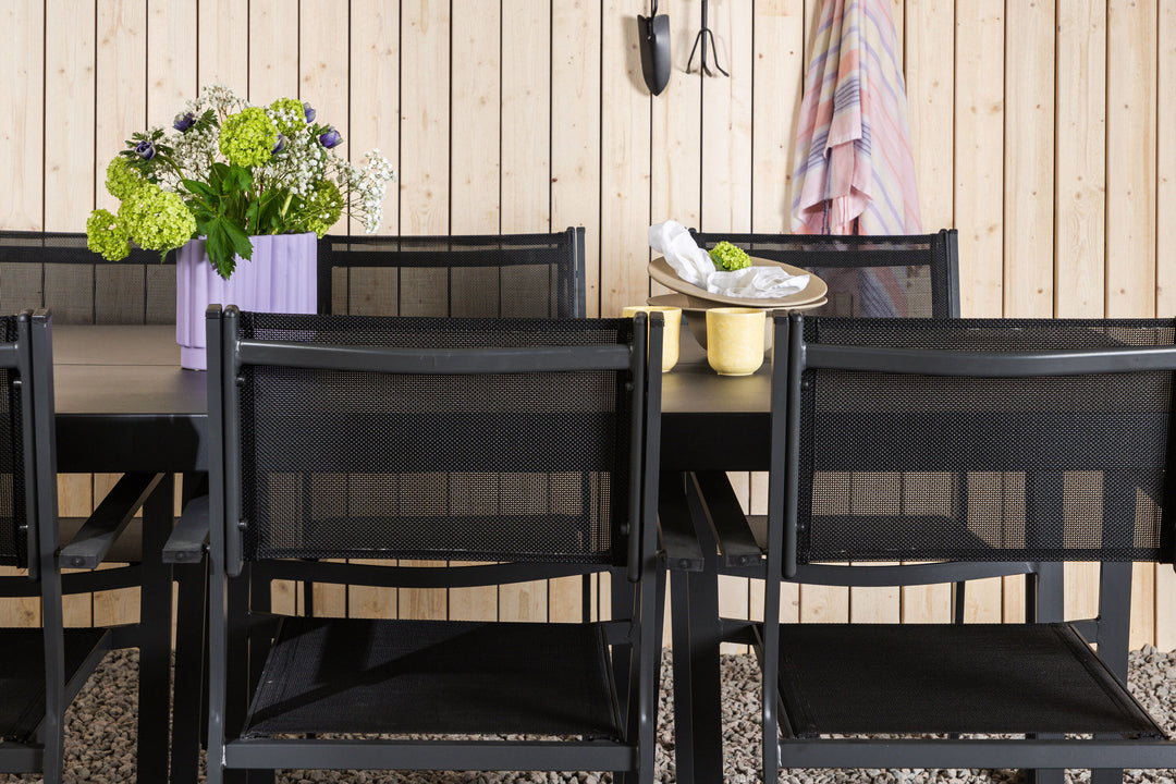 Venture Home Modena - Dining Table- Black - Aluminium - 200*100cm _1+ Copacabana Stacking Chair - Black/Black _6