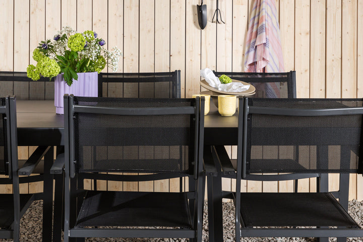 Venture Home Modena - Dining Table- Black - Aluminium - 200*100cm _1+ Copacabana Stacking Chair - Black/Black _6