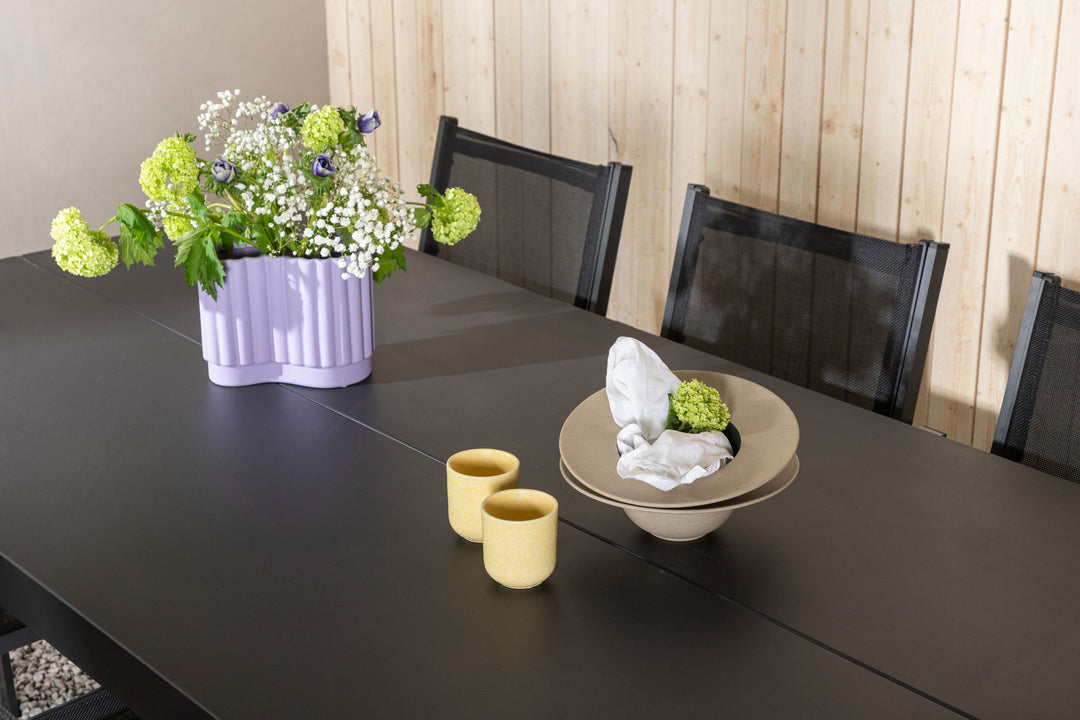 Venture Home Modena - Dining Table- Black - Aluminium - 200*100cm _1+ Copacabana Stacking Chair - Black/Black _6
