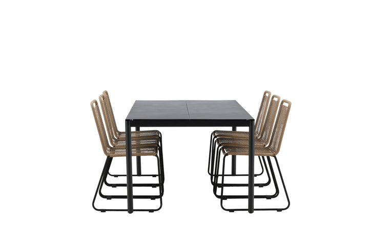Venture Home Modena - Dining Table- Black - Aluminium - 200*100cm _1+ Lindos Stacking Chair - Black Alu / Latte Rope _6