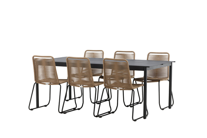 Venture Home Modena - Dining Table- Black - Aluminium - 200*100cm _1+ Lindos Stacking Chair - Black Alu / Latte Rope _6