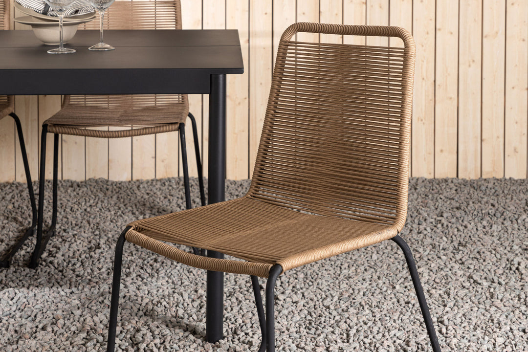 Venture Home Modena - Dining Table- Black - Aluminium - 200*100cm _1+ Lindos Stacking Chair - Black Alu / Latte Rope _6
