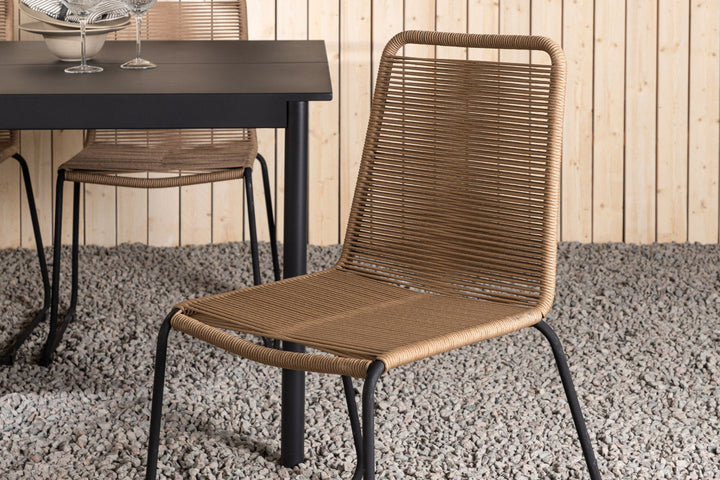 Venture Home Modena - Dining Table- Black - Aluminium - 200*100cm _1+ Lindos Stacking Chair - Black Alu / Latte Rope _6