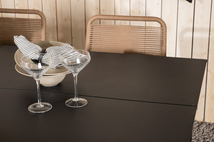 Venture Home Modena - Dining Table- Black - Aluminium - 200*100cm _1+ Lindos Stacking Chair - Black Alu / Latte Rope _6