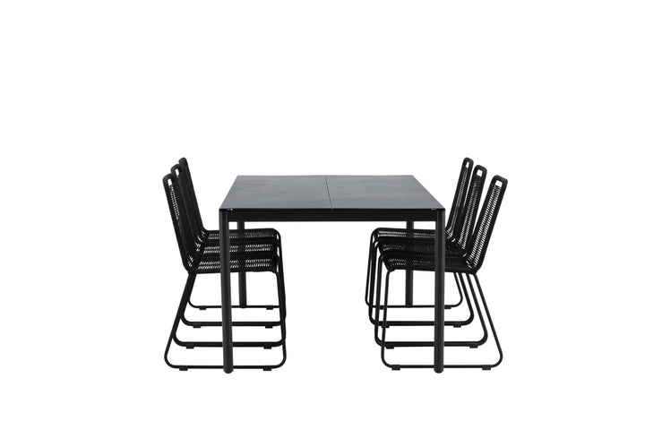 Venture Home Modena - Dining Table- Black - Aluminium - 200*100cm +Lindos Stacking Chair - Black Alu / Black Rope _6
