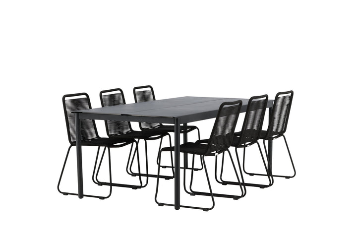 Venture Home Modena - Dining Table- Black - Aluminium - 200*100cm +Lindos Stacking Chair - Black Alu / Black Rope _6