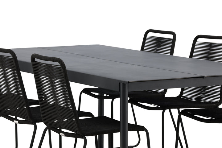 Venture Home Modena - Dining Table- Black - Aluminium - 200*100cm +Lindos Stacking Chair - Black Alu / Black Rope _6