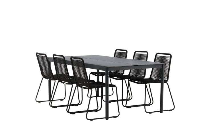 Venture Home Modena - Dining Table- Black - Aluminium - 200*100cm +Lindos Stacking Chair - Black Alu / Black Rope _6