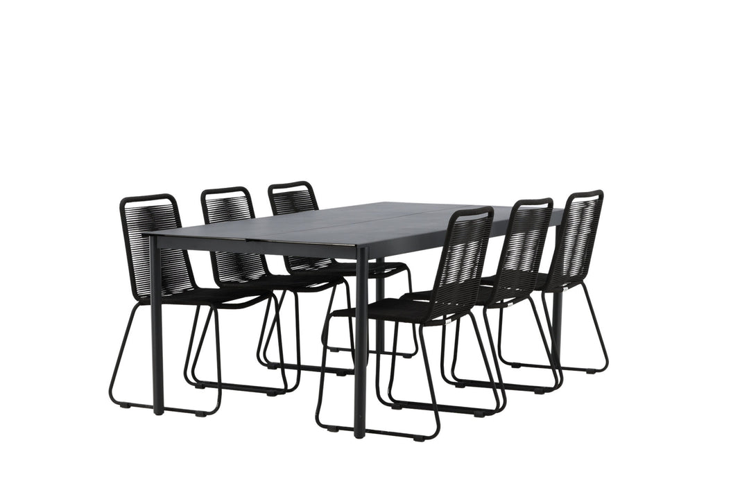 Venture Home Modena - Dining Table- Black - Aluminium - 200*100cm +Lindos Stacking Chair - Black Alu / Black Rope _6