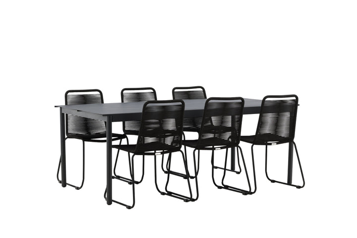 Venture Home Modena - Dining Table- Black - Aluminium - 200*100cm +Lindos Stacking Chair - Black Alu / Black Rope _6