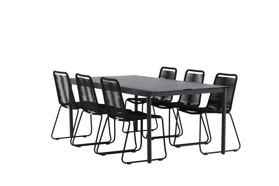Venture Home Modena - Dining Table- Black - Aluminium - 200*100cm +Lindos Stacking Chair - Black Alu / Black Rope _6
