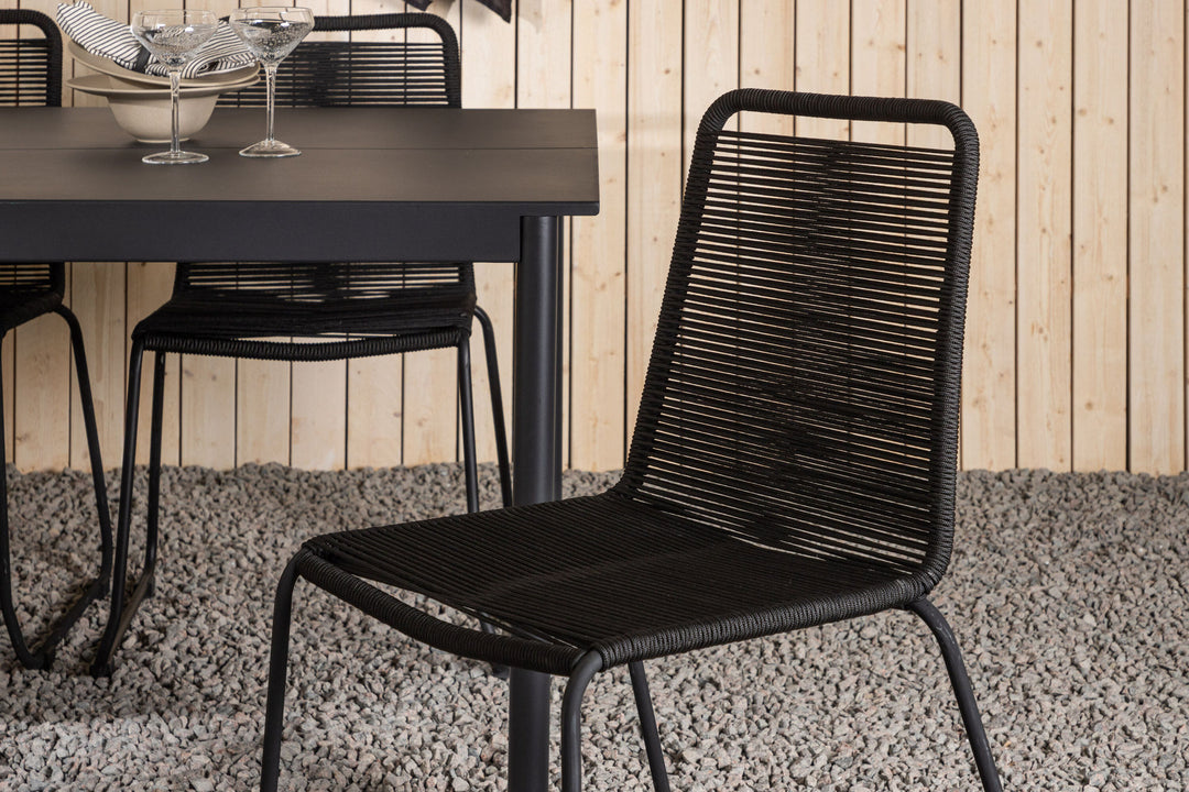 Venture Home Modena - Dining Table- Black - Aluminium - 200*100cm +Lindos Stacking Chair - Black Alu / Black Rope _6