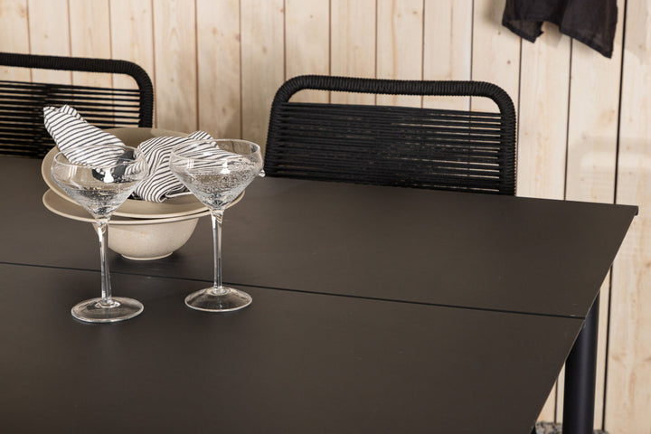 Venture Home Modena - Dining Table- Black - Aluminium - 200*100cm +Lindos Stacking Chair - Black Alu / Black Rope _6