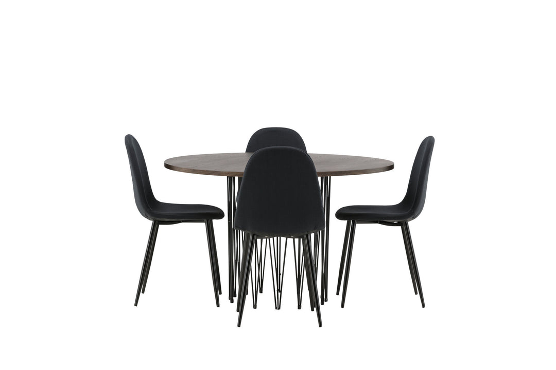 Venture Home Stone round Dining Table - Black / Mocca Veneer +Polar Dining Chair - Black Legs - Black Fabric _4