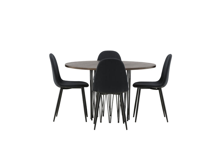Venture Home Stone round Dining Table - Black / Mocca Veneer +Polar Dining Chair - Black Legs - Black Fabric _4