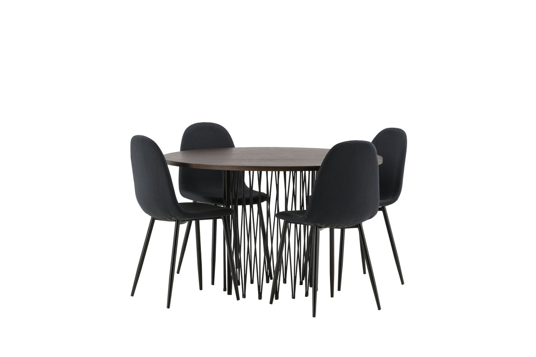Venture Home Stone round Dining Table - Black / Mocca Veneer +Polar Dining Chair - Black Legs - Black Fabric _4