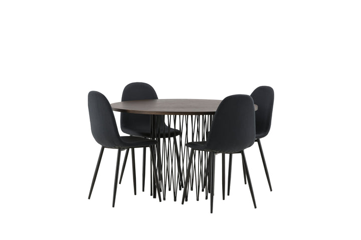 Venture Home Stone round Dining Table - Black / Mocca Veneer +Polar Dining Chair - Black Legs - Black Fabric _4