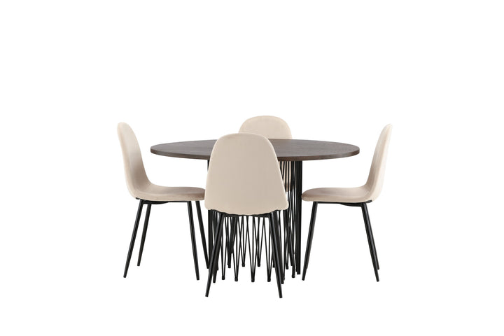 Venture Home Stone round Dining Table - Black / Mocca Veneer +Polar Dining Chair - Black legs / Beige Velvet _4