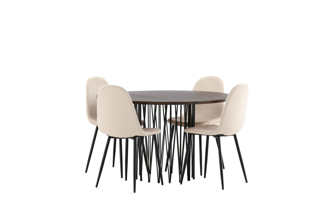 Venture Home Stone round Dining Table - Black / Mocca Veneer +Polar Dining Chair - Black legs / Beige Velvet _4