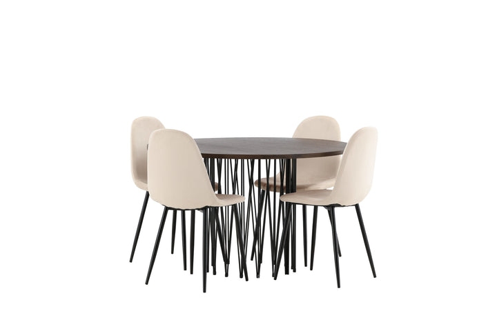 Venture Home Stone round Dining Table - Black / Mocca Veneer +Polar Dining Chair - Black legs / Beige Velvet _4