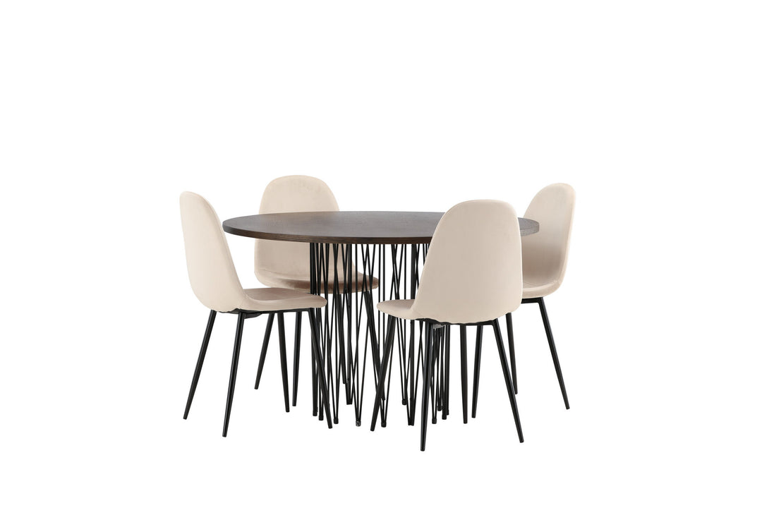 Venture Home Stone round Dining Table - Black / Mocca Veneer +Polar Dining Chair - Black legs / Beige Velvet _4