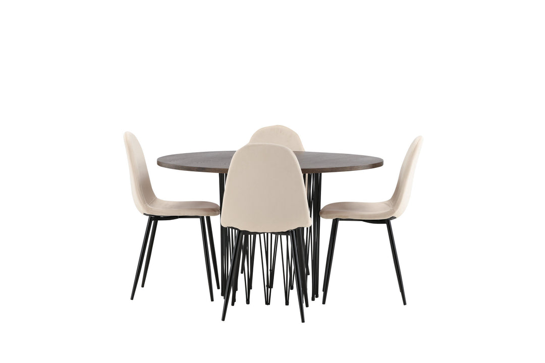 Venture Home Stone round Dining Table - Black / Mocca Veneer +Polar Dining Chair - Black legs / Beige Velvet _4