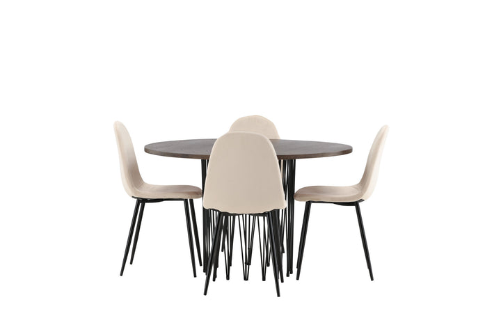 Venture Home Stone round Dining Table - Black / Mocca Veneer +Polar Dining Chair - Black legs / Beige Velvet _4