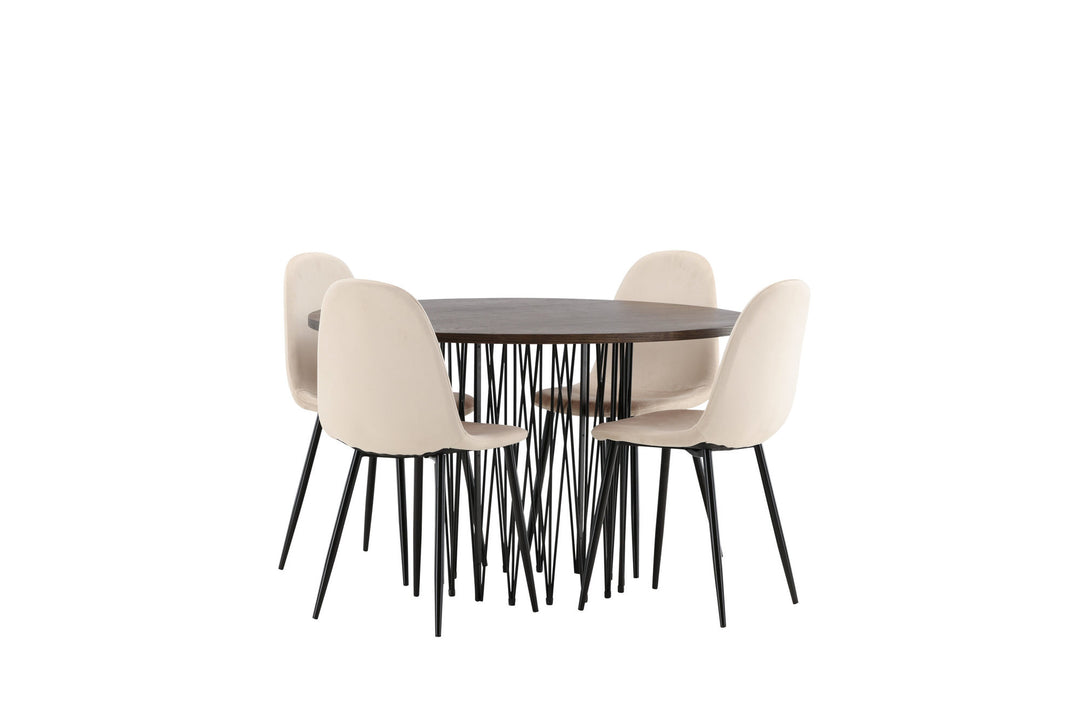 Venture Home Stone round Dining Table - Black / Mocca Veneer +Polar Dining Chair - Black legs / Beige Velvet _4