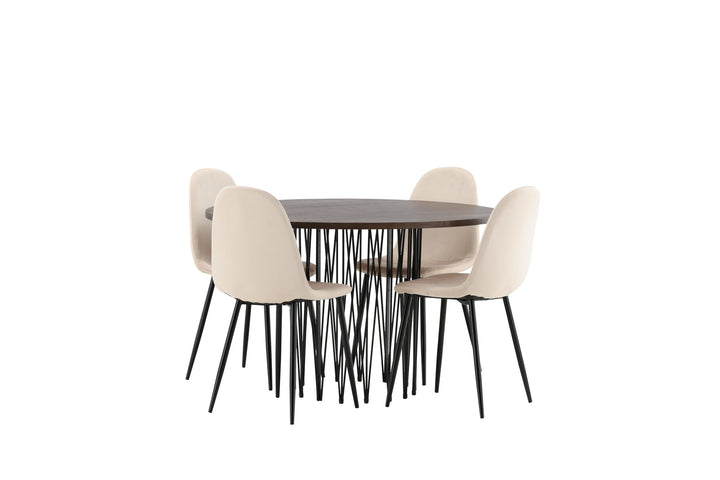 Venture Home Stone round Dining Table - Black / Mocca Veneer +Polar Dining Chair - Black legs / Beige Velvet _4