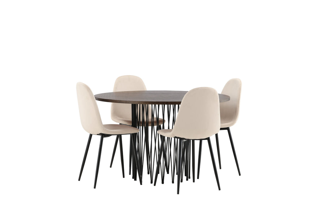 Venture Home Stone round Dining Table - Black / Mocca Veneer +Polar Dining Chair - Black legs / Beige Velvet _4