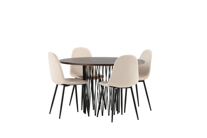 Venture Home Stone round Dining Table - Black / Mocca Veneer +Polar Dining Chair - Black legs / Beige Velvet _4