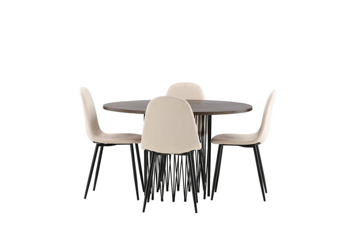 Venture Home Stone round Dining Table - Black / Mocca Veneer +Polar Dining Chair - Black legs / Beige Velvet _4