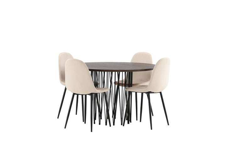 Venture Home Stone round Dining Table - Black / Mocca Veneer +Polar Dining Chair - Black legs / Beige Velvet _4