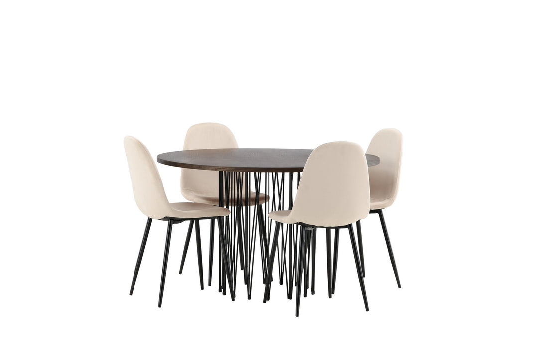Venture Home Stone round Dining Table - Black / Mocca Veneer +Polar Dining Chair - Black legs / Beige Velvet _4
