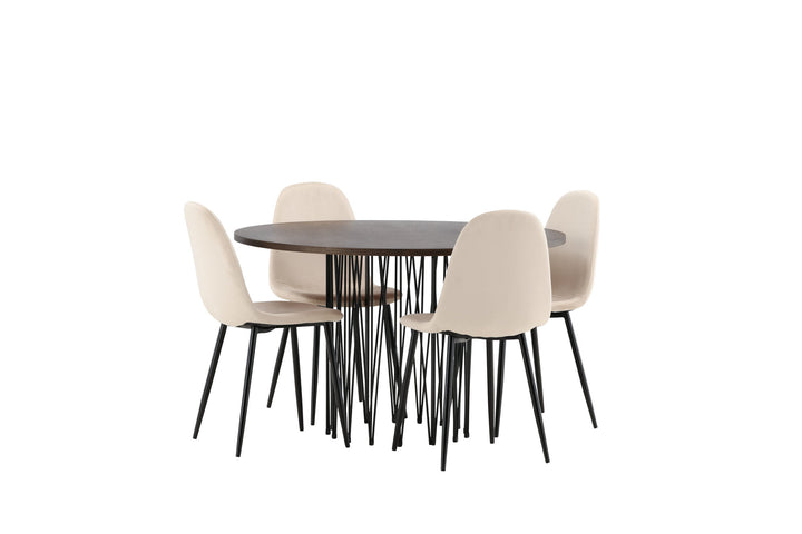 Venture Home Stone round Dining Table - Black / Mocca Veneer +Polar Dining Chair - Black legs / Beige Velvet _4