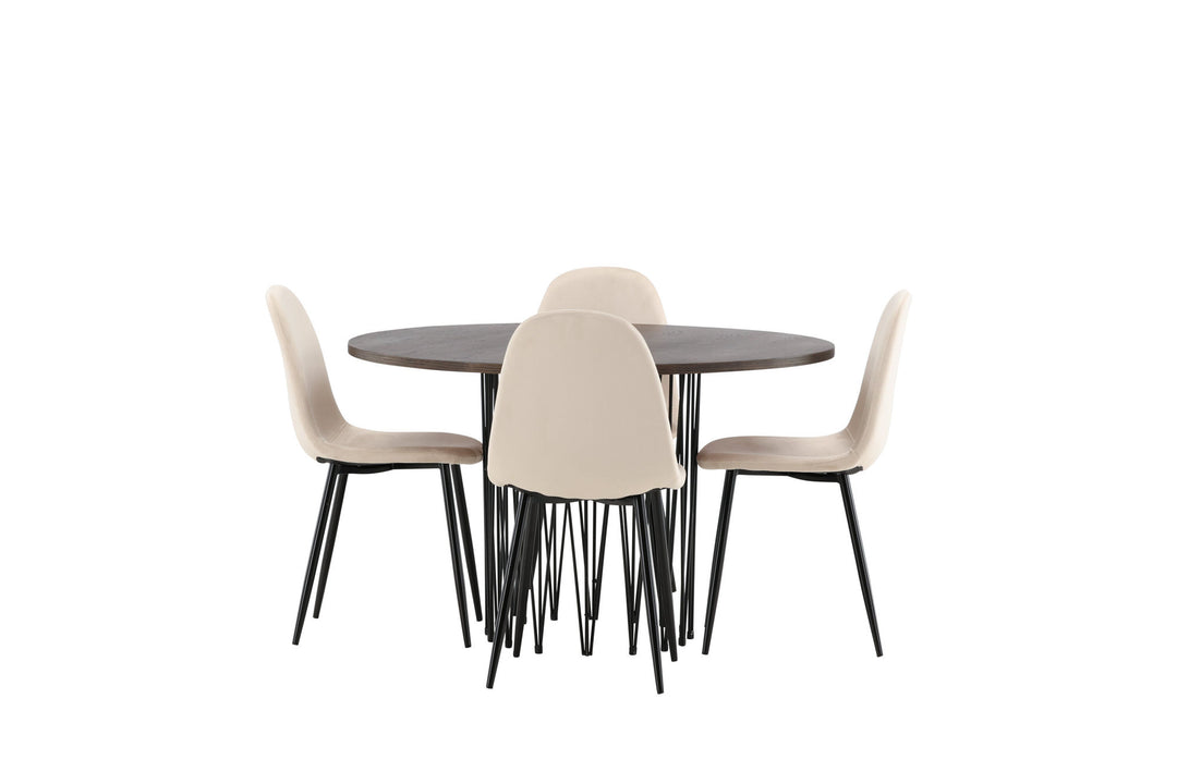 Venture Home Stone round Dining Table - Black / Mocca Veneer +Polar Dining Chair - Black legs / Beige Velvet _4