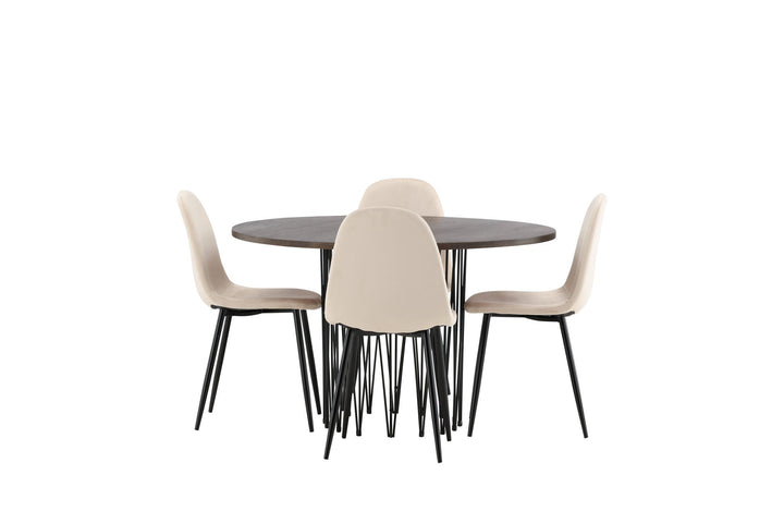 Venture Home Stone round Dining Table - Black / Mocca Veneer +Polar Dining Chair - Black legs / Beige Velvet _4
