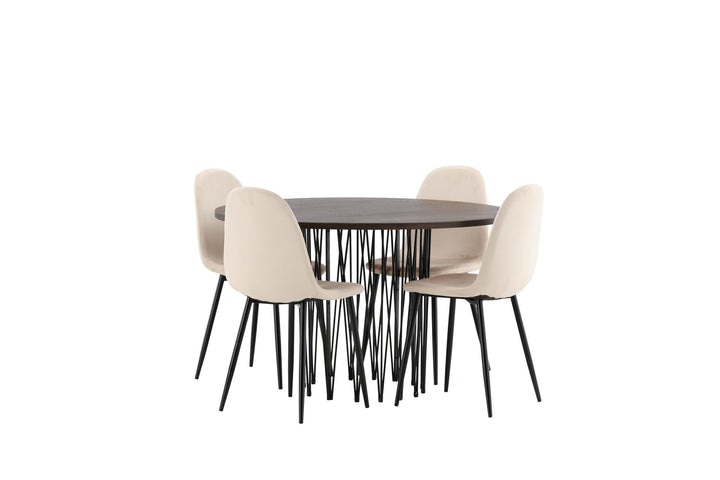 Venture Home Stone round Dining Table - Black / Mocca Veneer +Polar Dining Chair - Black legs / Beige Velvet _4
