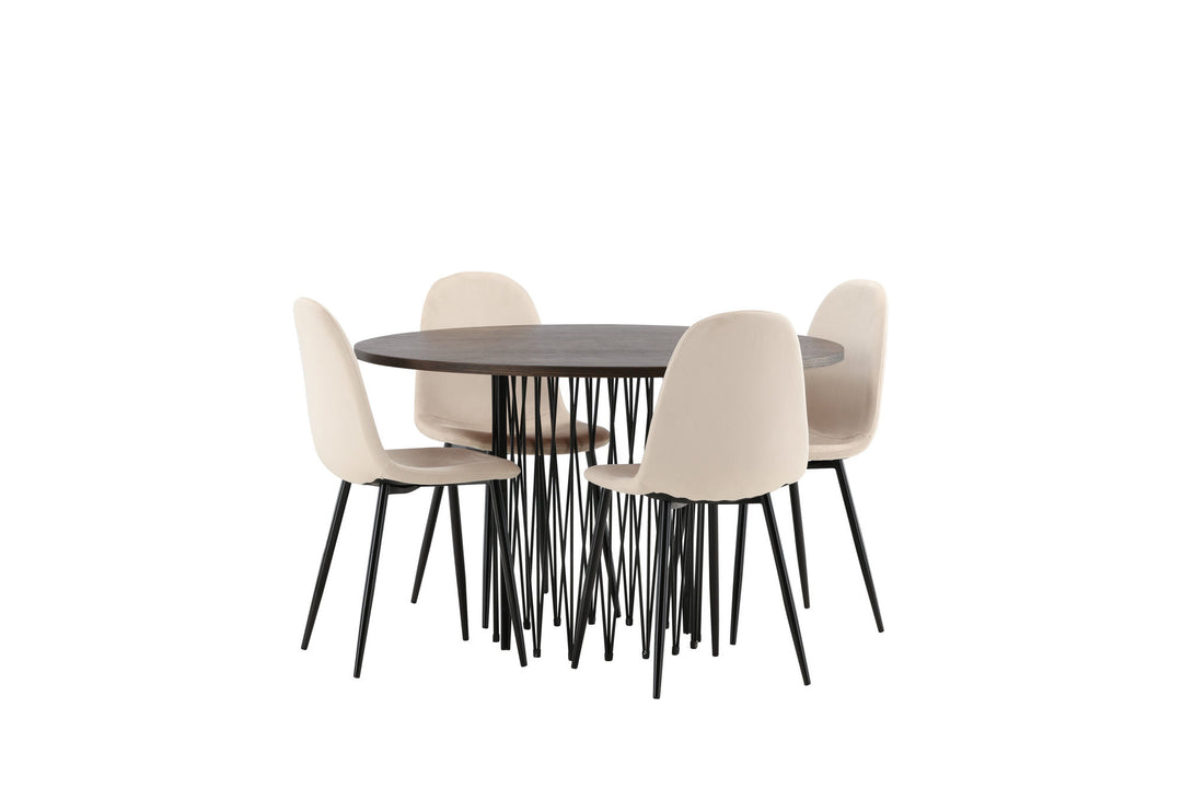 Venture Home Stone round Dining Table - Black / Mocca Veneer +Polar Dining Chair - Black legs / Beige Velvet _4