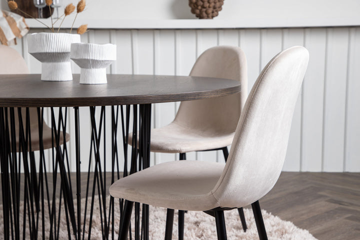 Venture Home Stone round Dining Table - Black / Mocca Veneer +Polar Dining Chair - Black legs / Beige Velvet _4