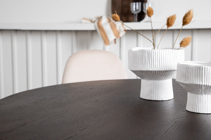 Venture Home Stone round Dining Table - Black / Mocca Veneer +Polar Dining Chair - Black legs / Beige Velvet _4